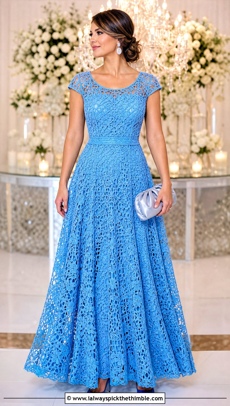 Lace Stitch Crochet Ball Gown With Tonal Accessories - 20 Crochet Ball Gown outfit ideas