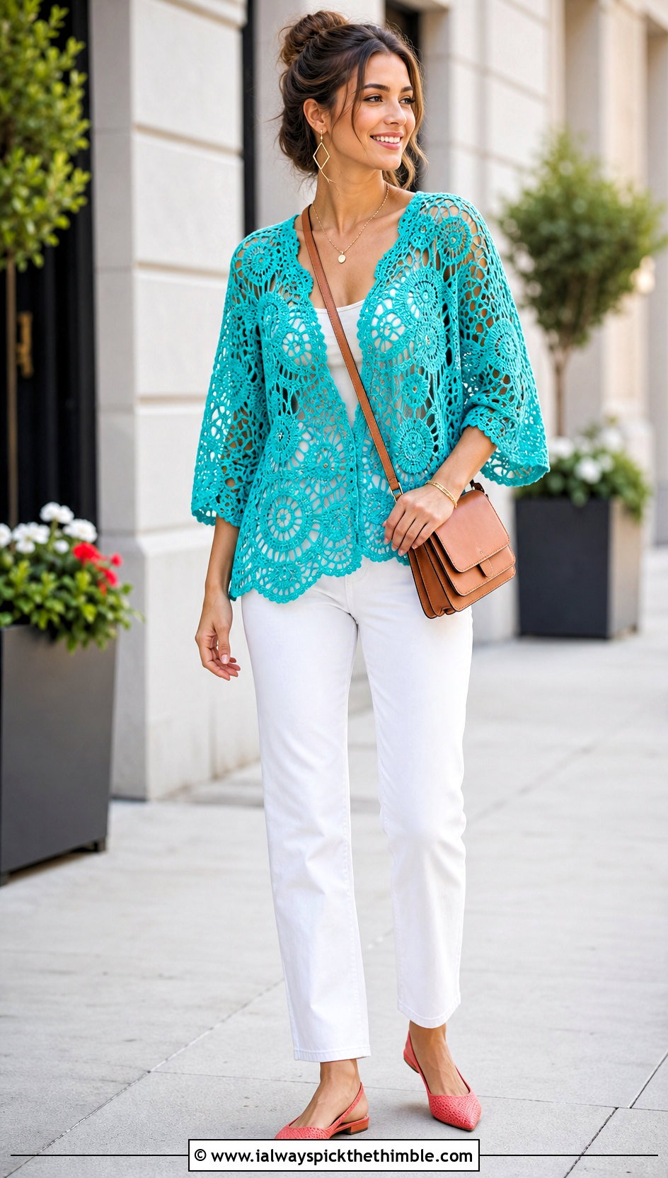 Lace Stitch Crochet Beach Cover Up Blouse With White Jeans - 20 crochet beach cover up top outfit ideas