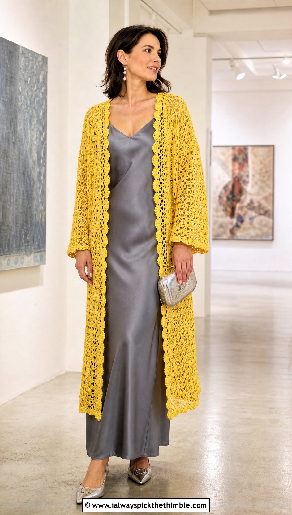 Lace Stitch Crochet Blanket Cardigan With Satin Slip Dress - 25 crochet blanket cardigan outfit ideas