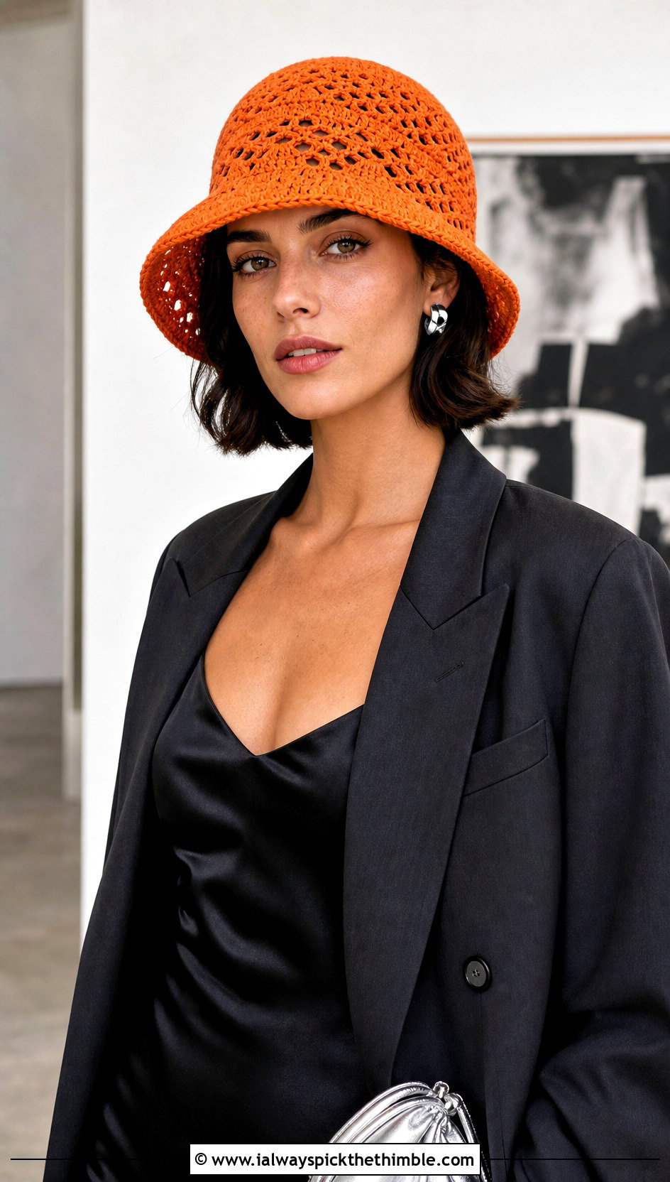 Lace Stitch Crochet Cloche Hat With Slip Dress And Blazer - 25 crochet cloche hat outfit ideas