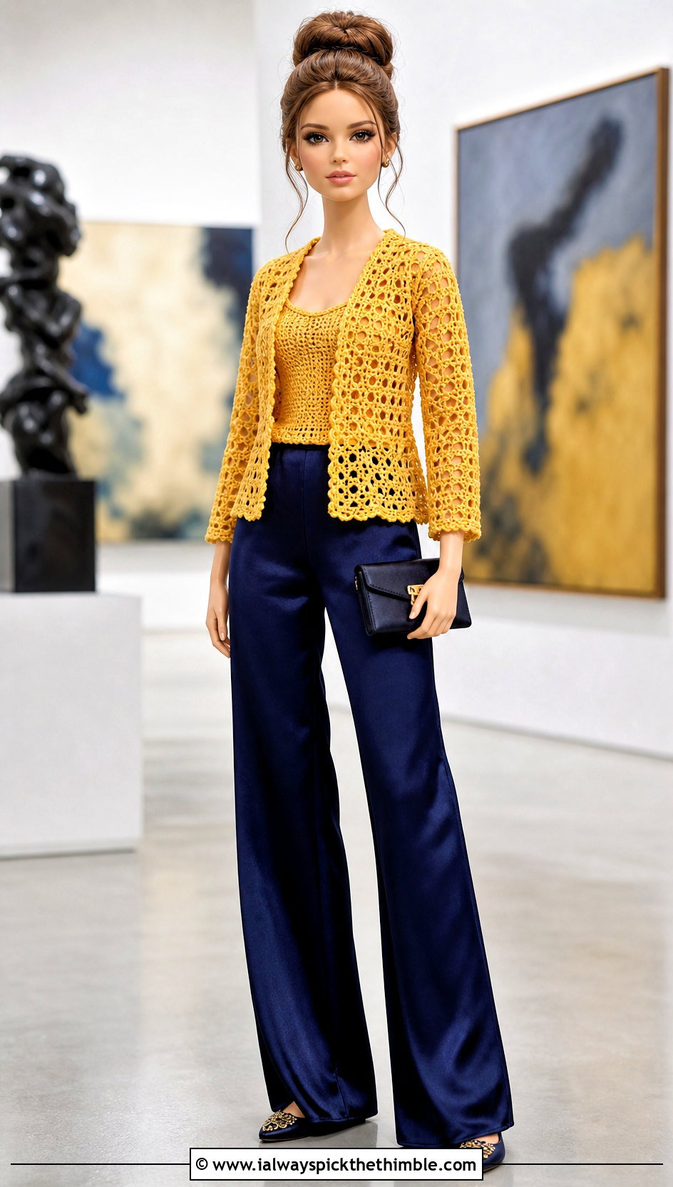 Lace Stitch Crochet Doll Sweater With Satin Pants - 25 crochet doll sweater outfit ideas