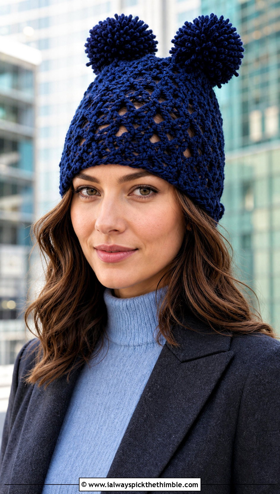Lace Stitch Crochet Double Pom Pom Hat With Wool Suit - 20 Crochet Hat With Two Pom Poms outfit ideas