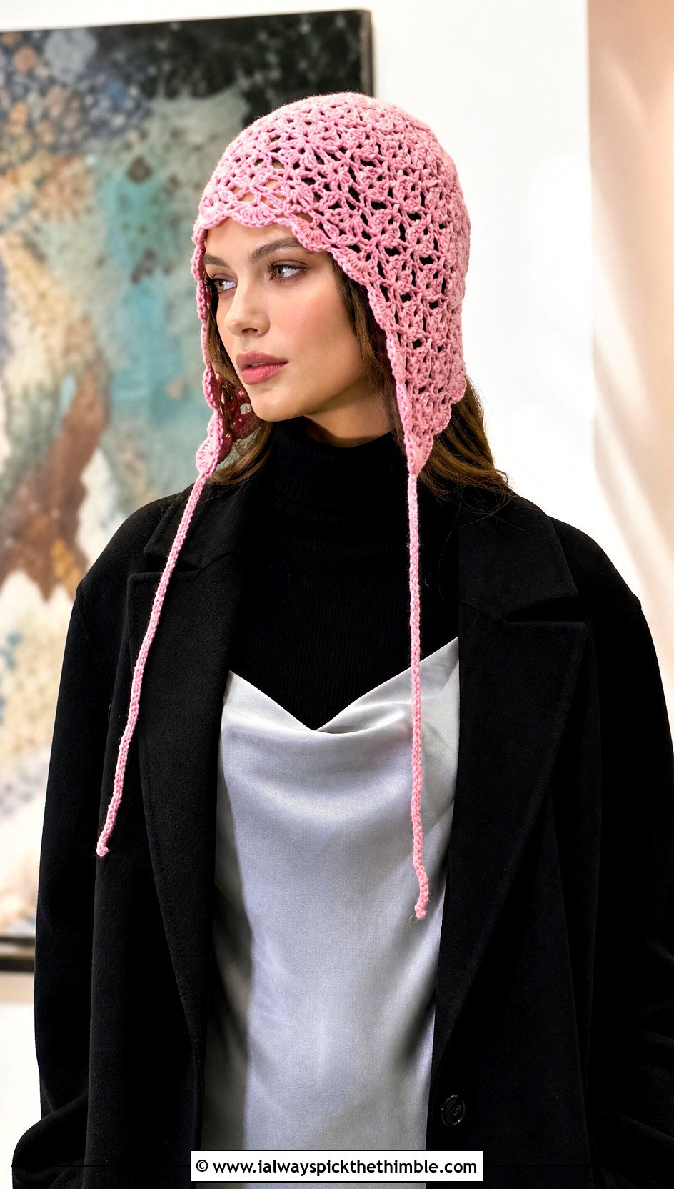 Lace Stitch Crochet Earflap Hat With Slip Dress - 20 crochet flap hat outfit ideas