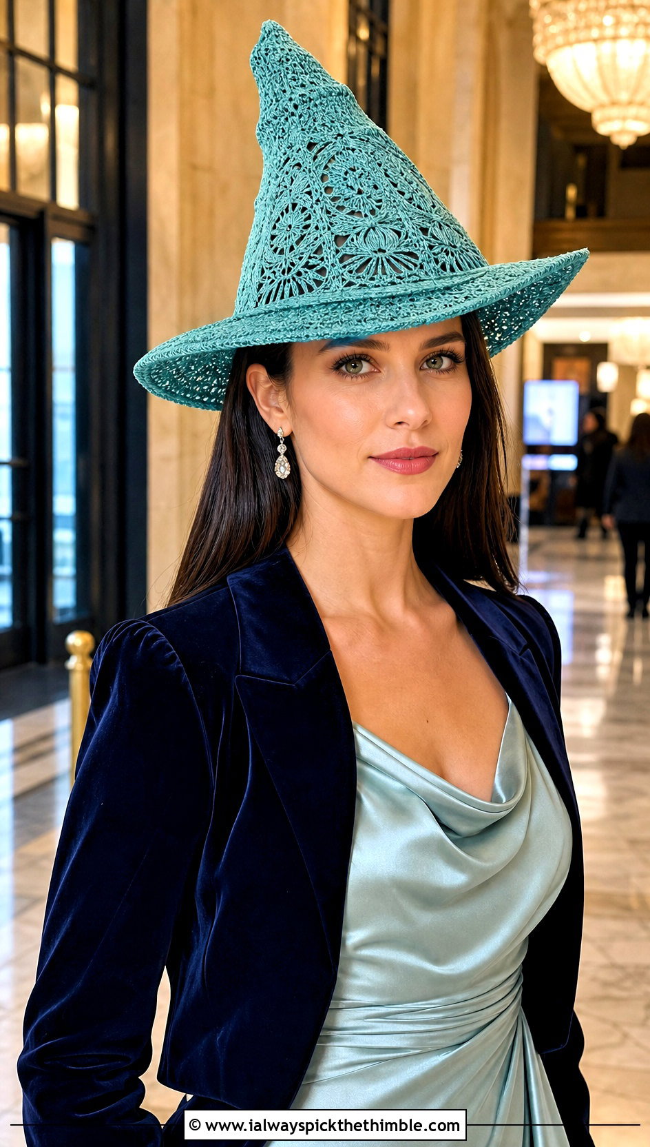Lace Stitch Crochet Elphaba Hat With Satin Midi Dress - 20 Crochet Elphaba Hat outfit ideas