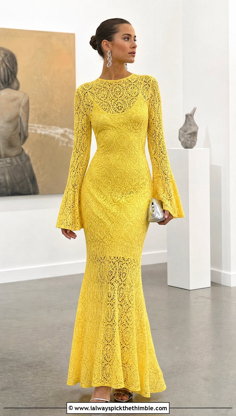 Lace Stitch Crochet Fishtail Flare Sleeve Maxi Dress With Satin Slip - 20 Crochet Fishtail Flare Sleeve Maxi Dress outfit ideas