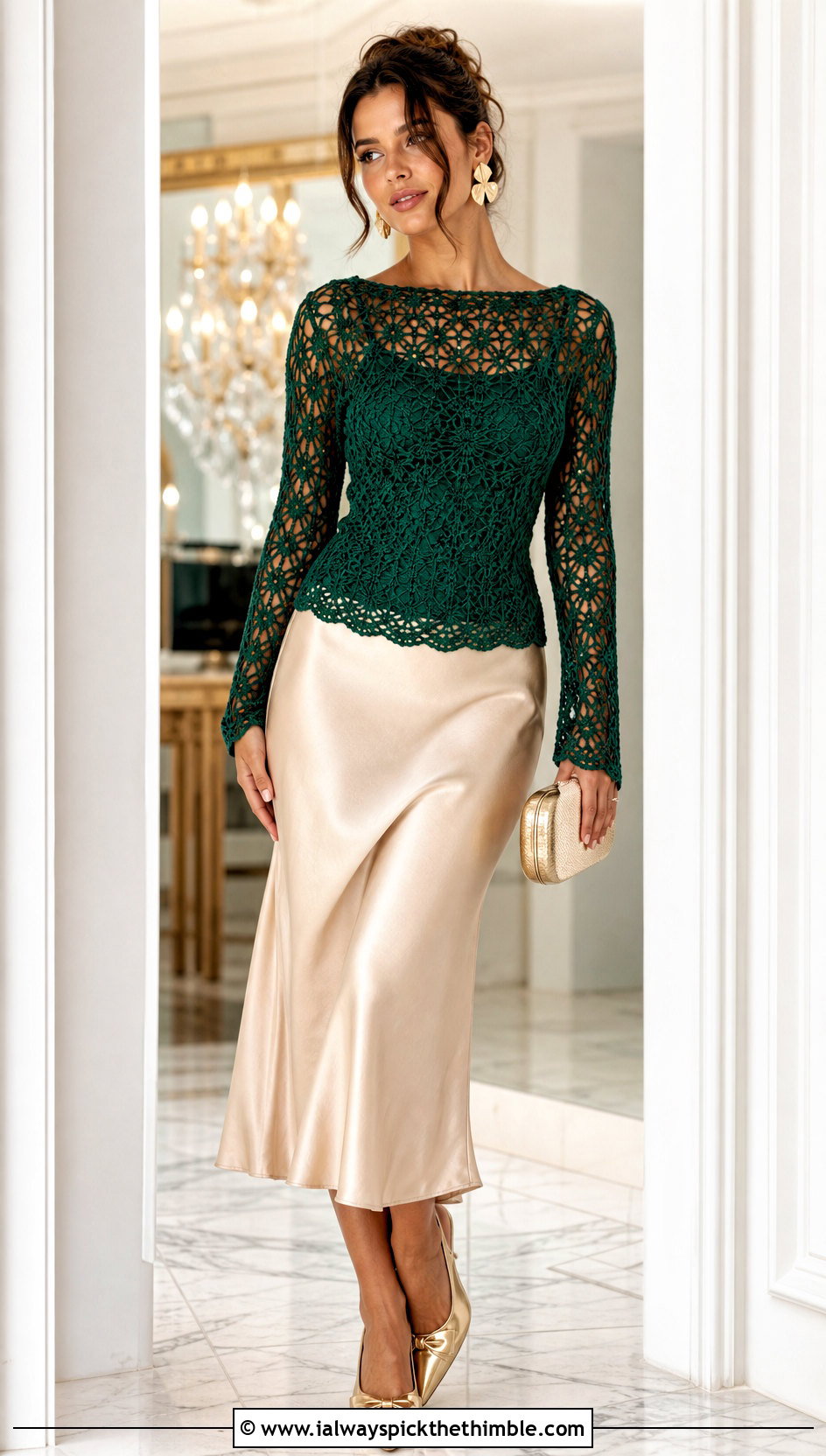 Lace Stitch Crochet Fitted Sweater With Slip Skirt - 20 crochet fitted sweater outfit ideas