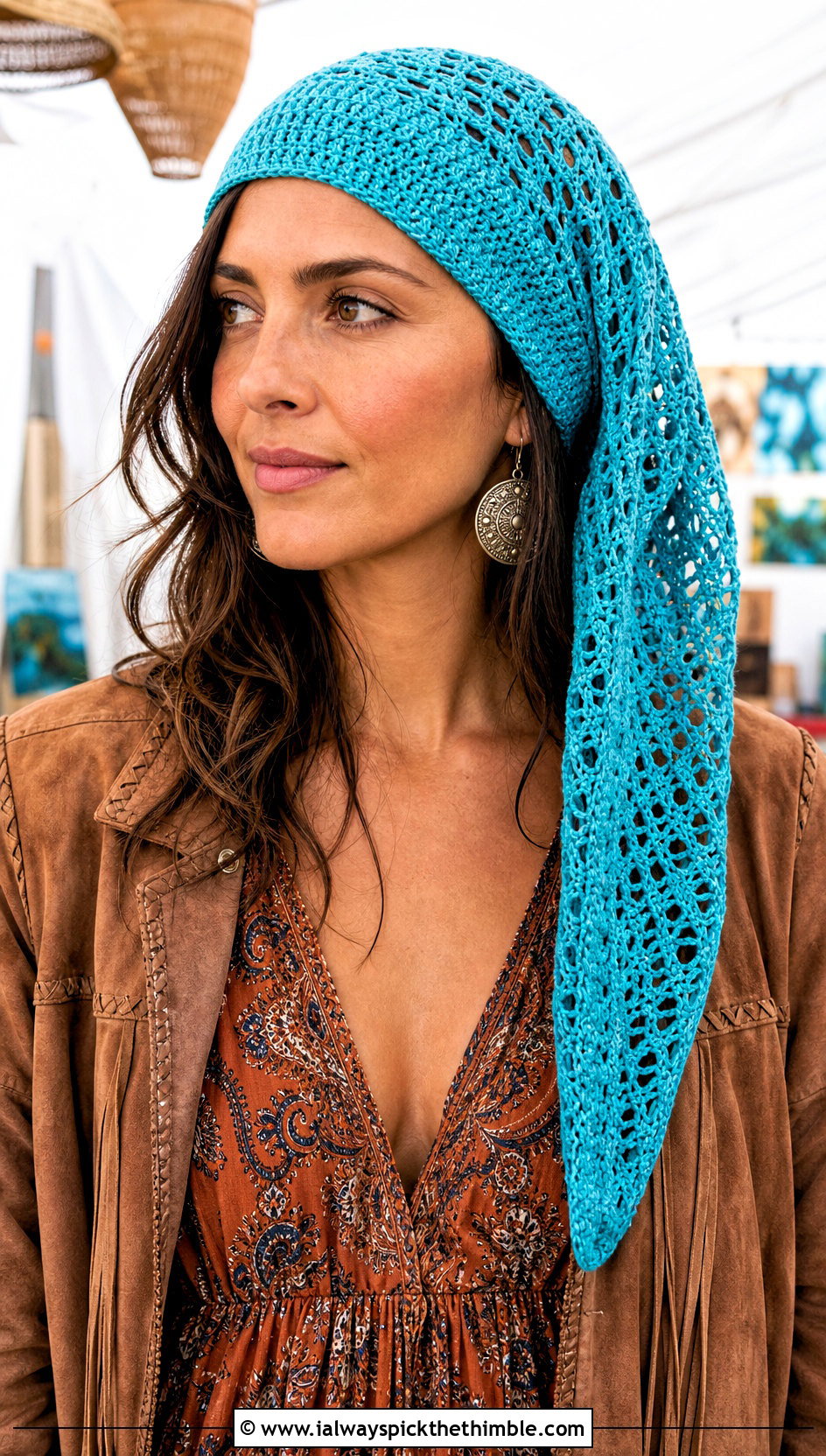 Lace Stitch Crochet Long Stocking Cap With Boho Maxi Dress - 20 Crochet Long Stocking Cap outfit ideas