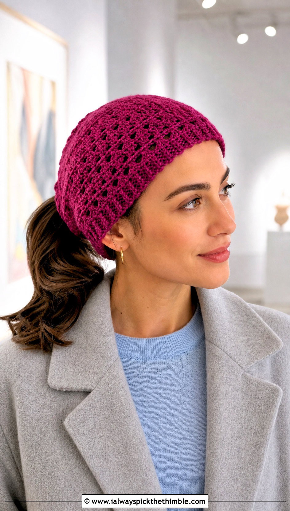 Lace Stitch Crochet Ponytail Hat With Satin Skirt - 20 easy crochet ponytail hat outfit ideas