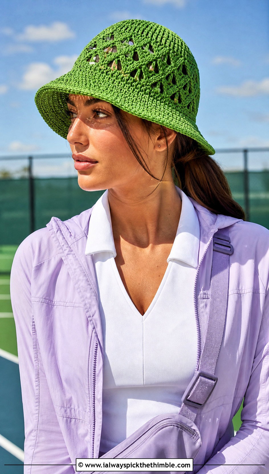 Lace Stitch Crochet Raffia Bucket Hat With Tennis Dress - 20 crochet raffia bucket hat outfit ideas