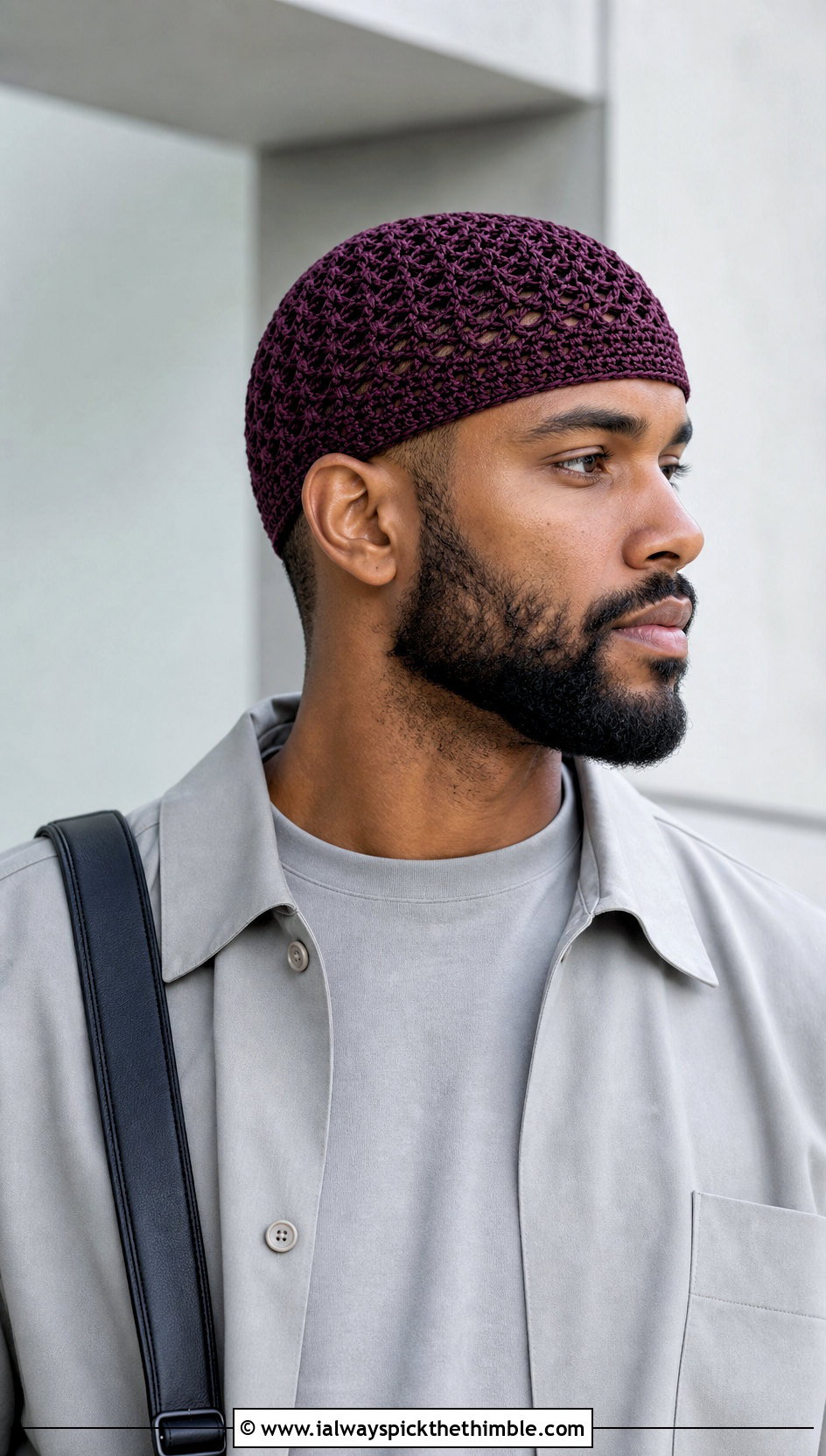 Lace Stitch Crochet Skull Cap With Monochrome Outfit - 20 Mens Crochet Skull Cap outfit ideas