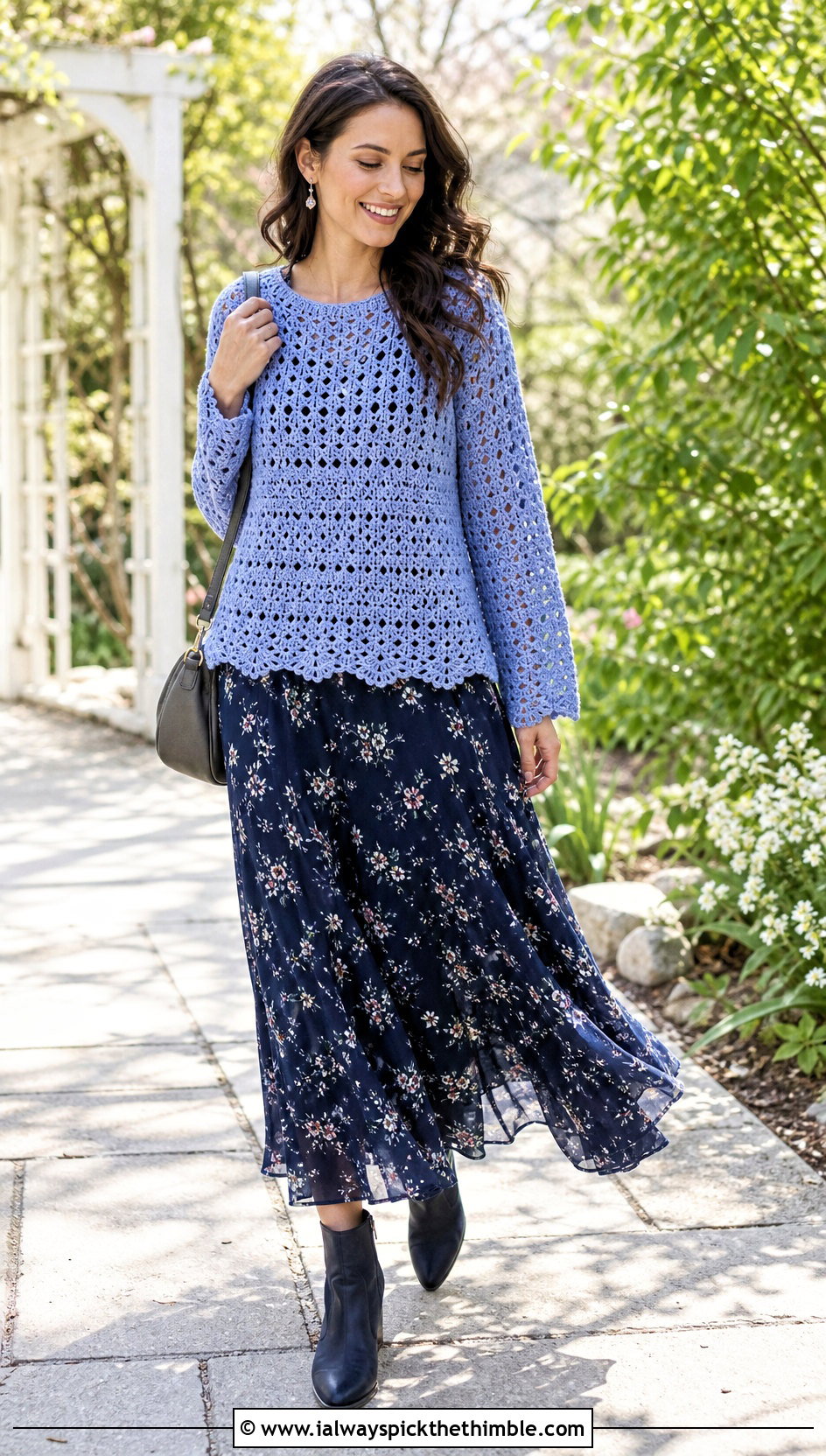 Lace Stitch Crochet Sweater Over A Maxi Dress - 20 Comfy Crochet Sweater outfit ideas