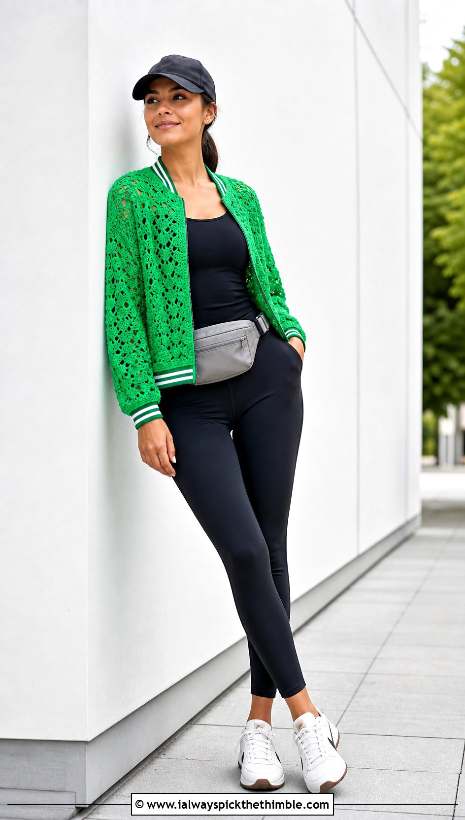 Lace Stitch Crochet Track Jacket With Leggings - 20 crochet jacket with zipper outfit ideas