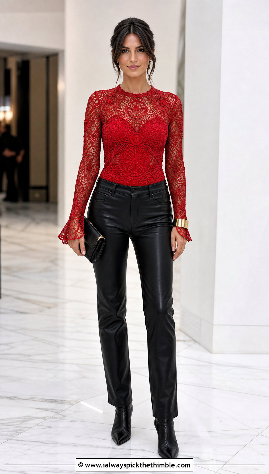 Lace Stitch Delilah Top With Leather Pants - 20 crochet delilah top outfit ideas
