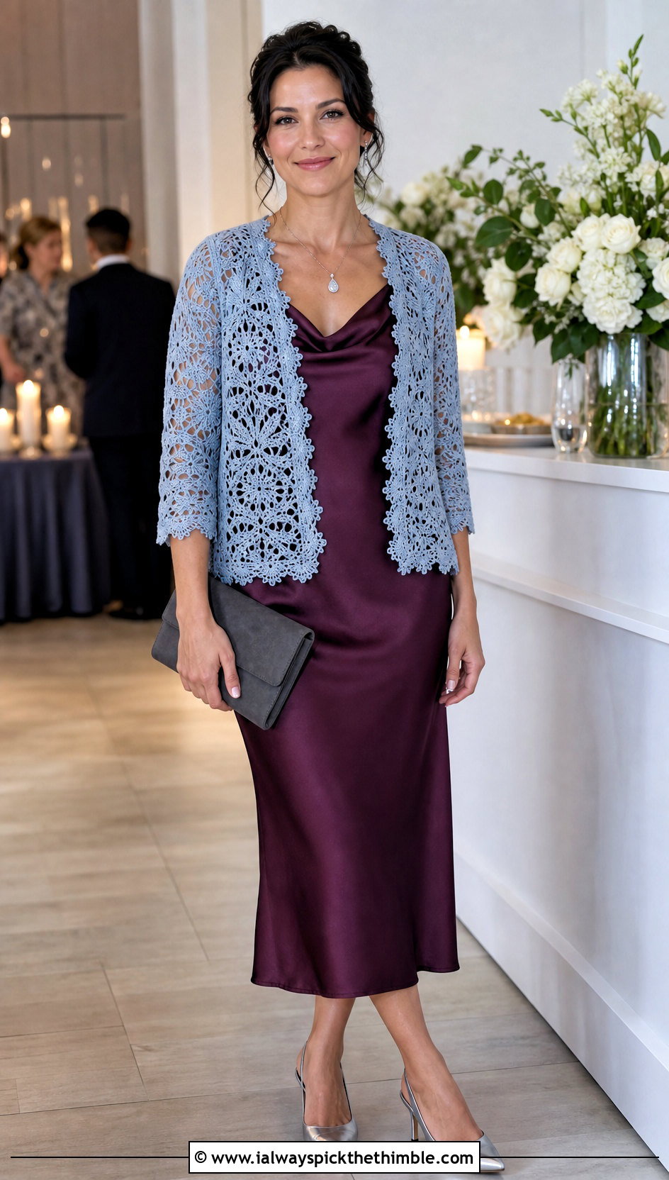Lace Stitch Light Blue Crochet Cardigan With Slip Dress - 20 light blue crochet cardigan outfit ideas