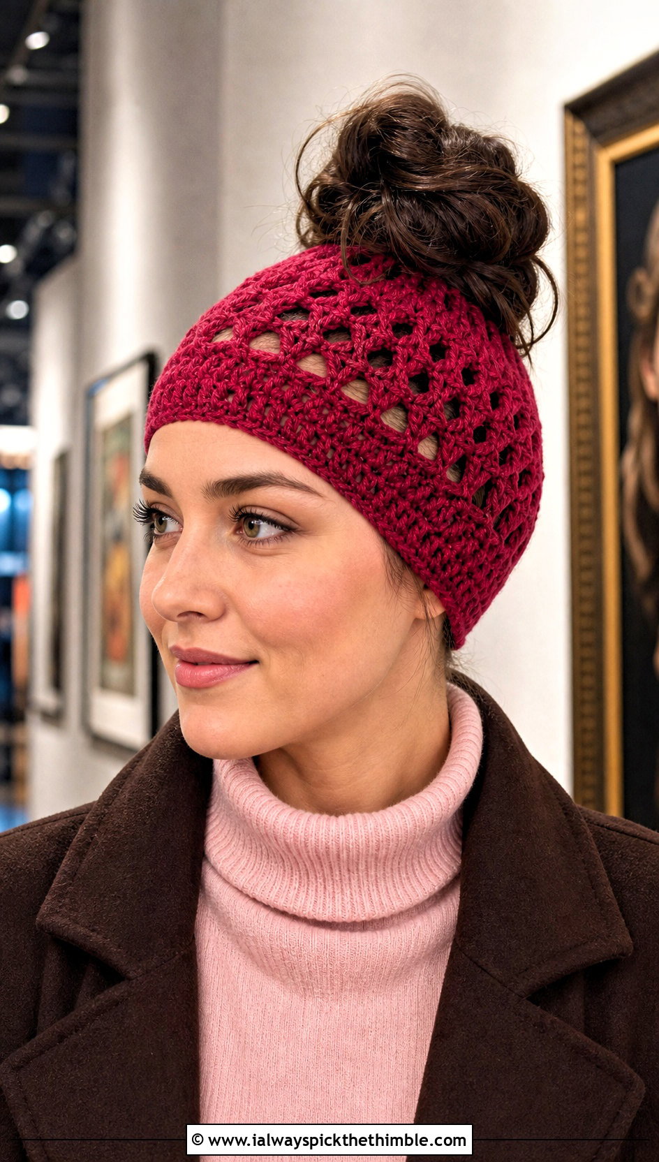 Lace Stitch Messy Bun Crochet Hat With Maxi Skirt - 20 messy bun crochet hat with hair tie outfit ideas