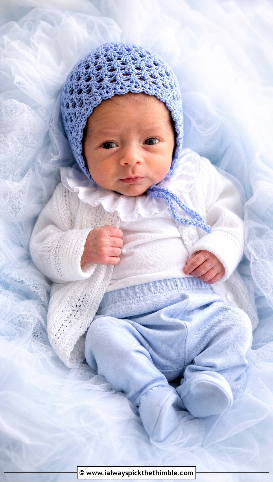 Lace Stitch Preemie Crochet Bonnet With Ruffle Bodysuit - 20 premie crochet hat outfit ideas