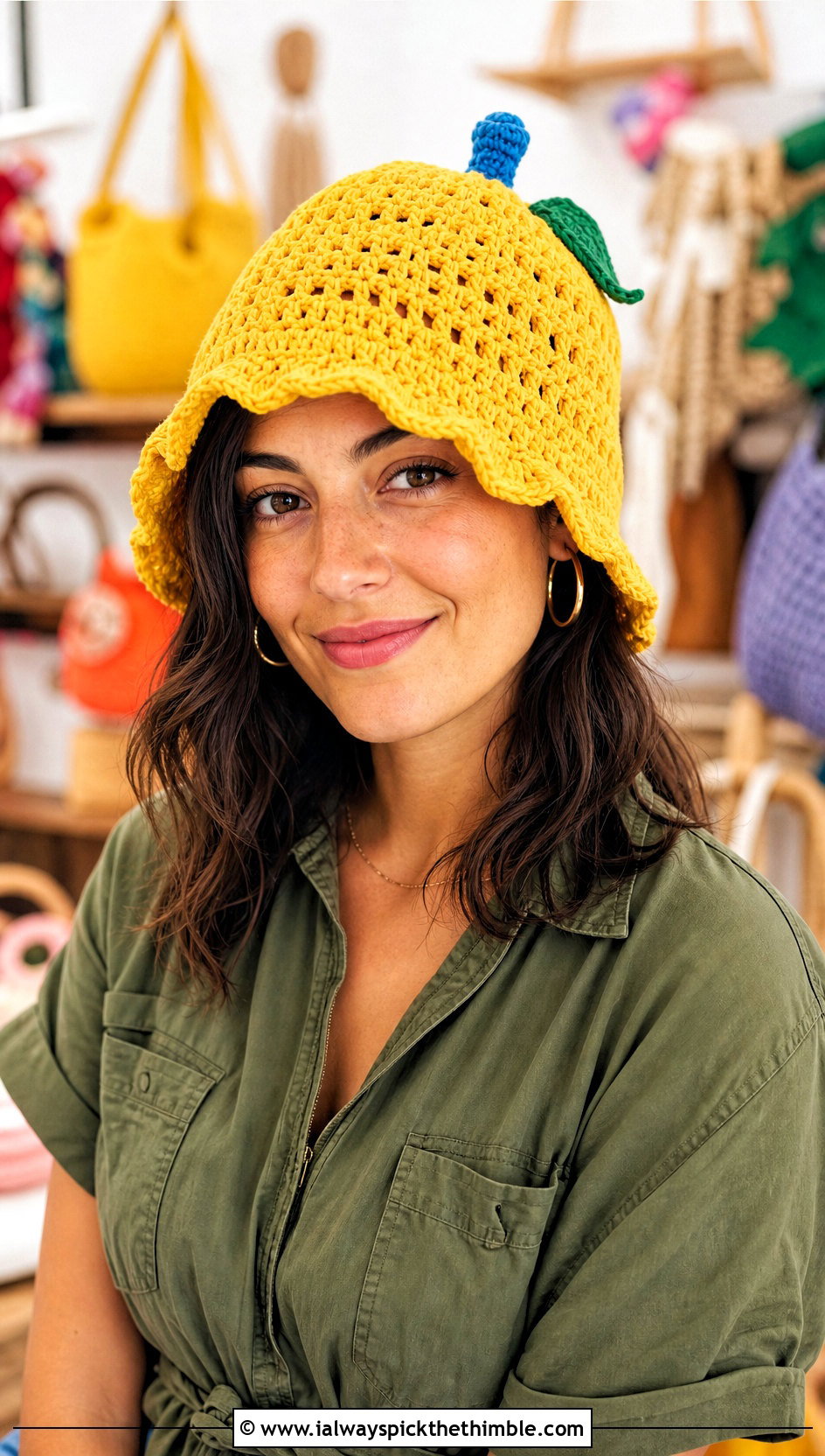 Lace Stitch Pumpkin Bucket Hat With Utility Jumpsuit - 20 crochet pumpkin bucket hat outfit ideas