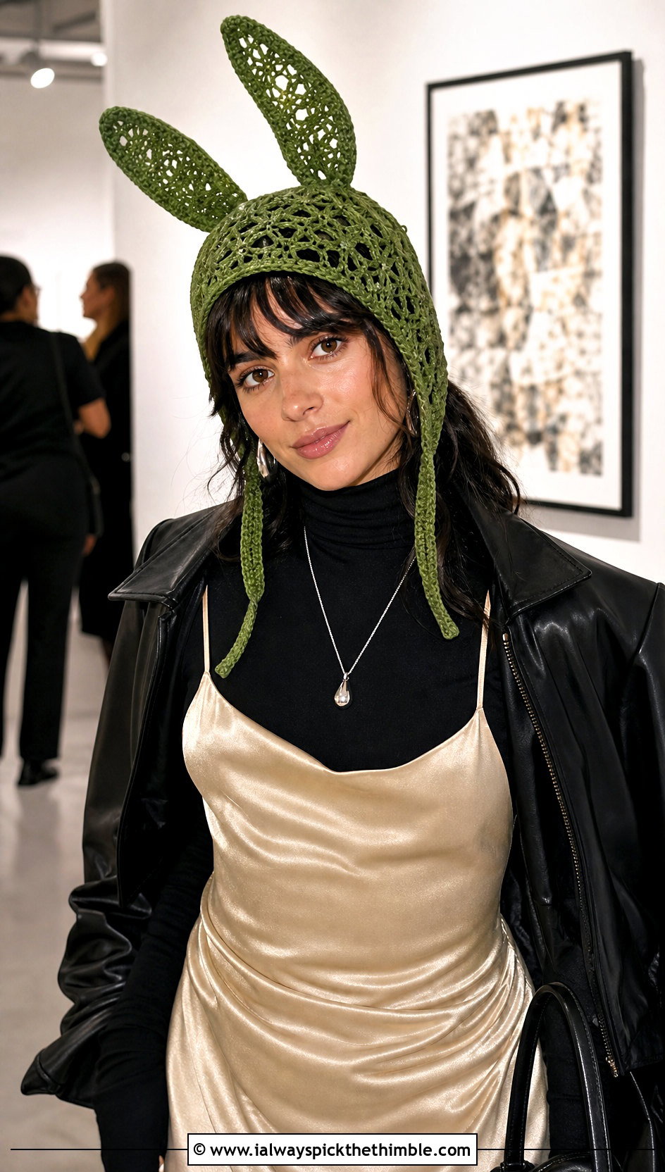 Lace Stitch Rabbit Hat With Slip Dress And Combat Boots - 15 Sincerity Is Scary Crochet Hat outfit ideas