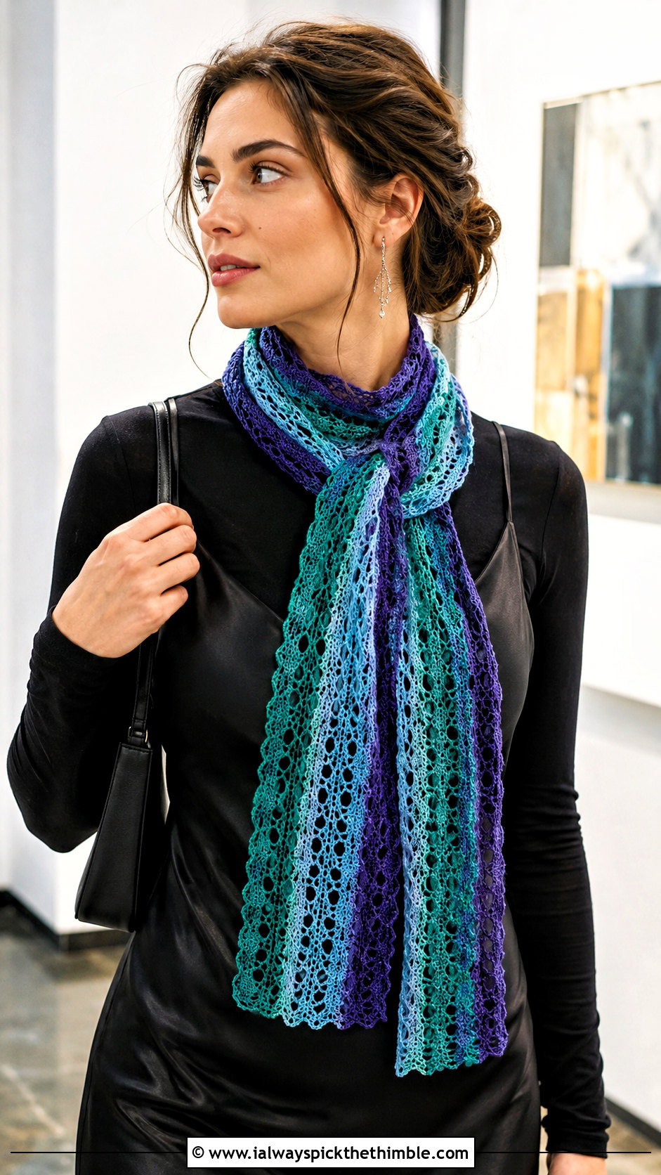 Lace Striped Crochet Scarf With Slip Dress - 20 striped crochet scarf outfit ideas