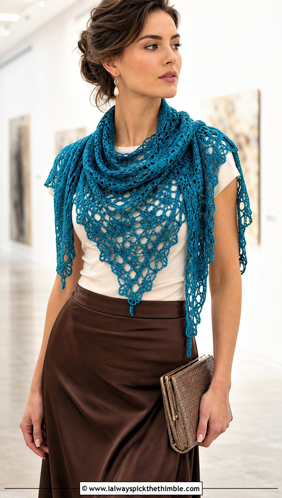 Lace Triangle Crochet Scarf With Satin Skirt - 15 Boho Triangle Crochet Scarf outfit ideas