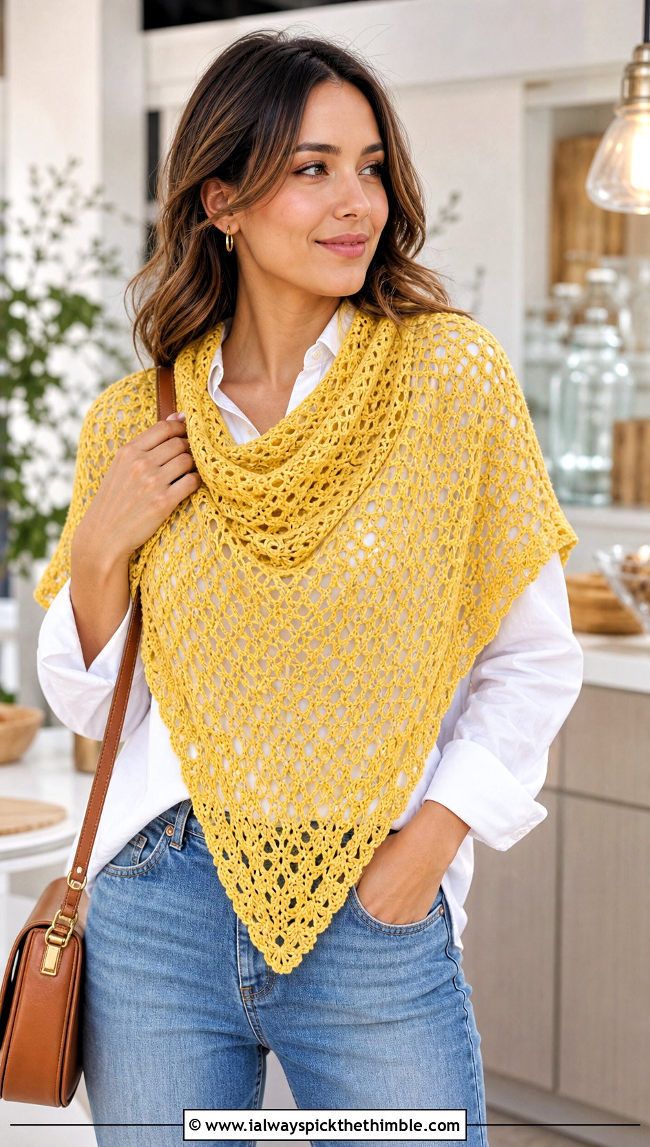 Lace Triangle Crochet Shawl With White Shirt And Jeans - 20 easy triangle crochet shawl outfit ideas