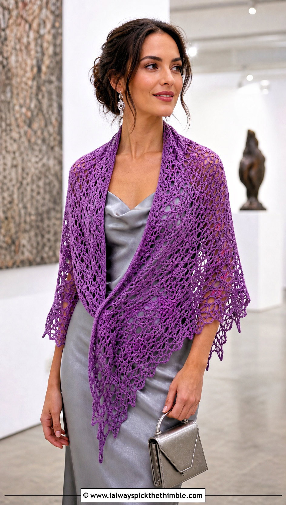 Lace Triangular Crochet Shawl With Satin Slip Dress - 20 triangular crochet shawl outfit ideas