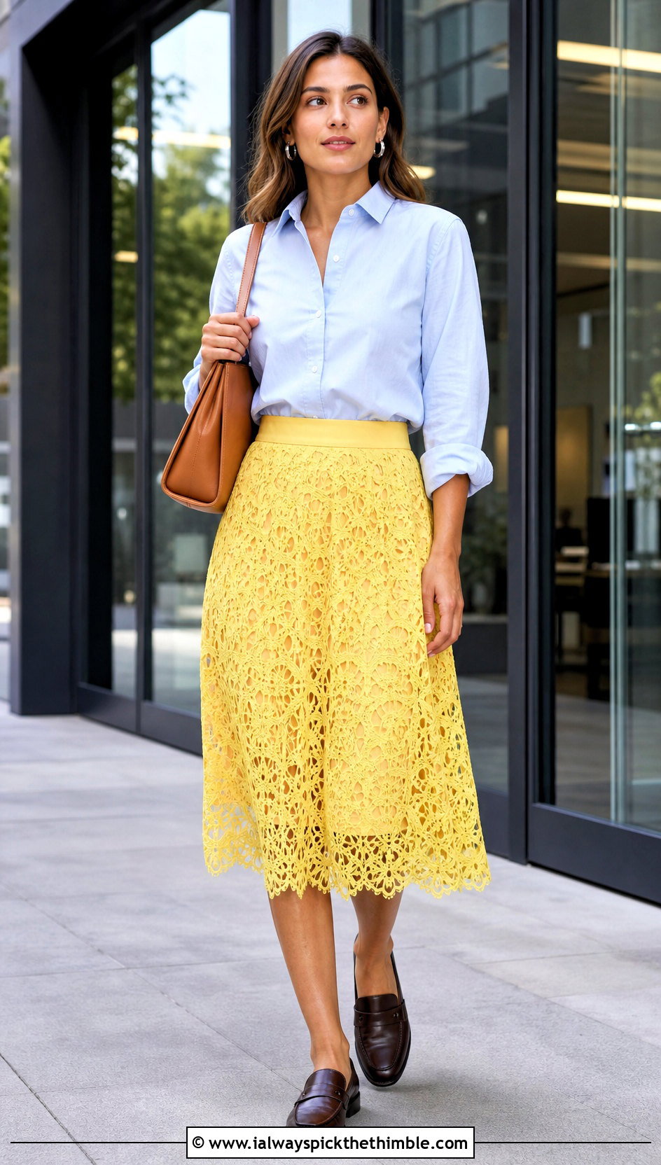 Lace Trim Crochet Maid A Line Skirt With Button Down Shirt - 15 Crochet Maid Skirt outfit ideas