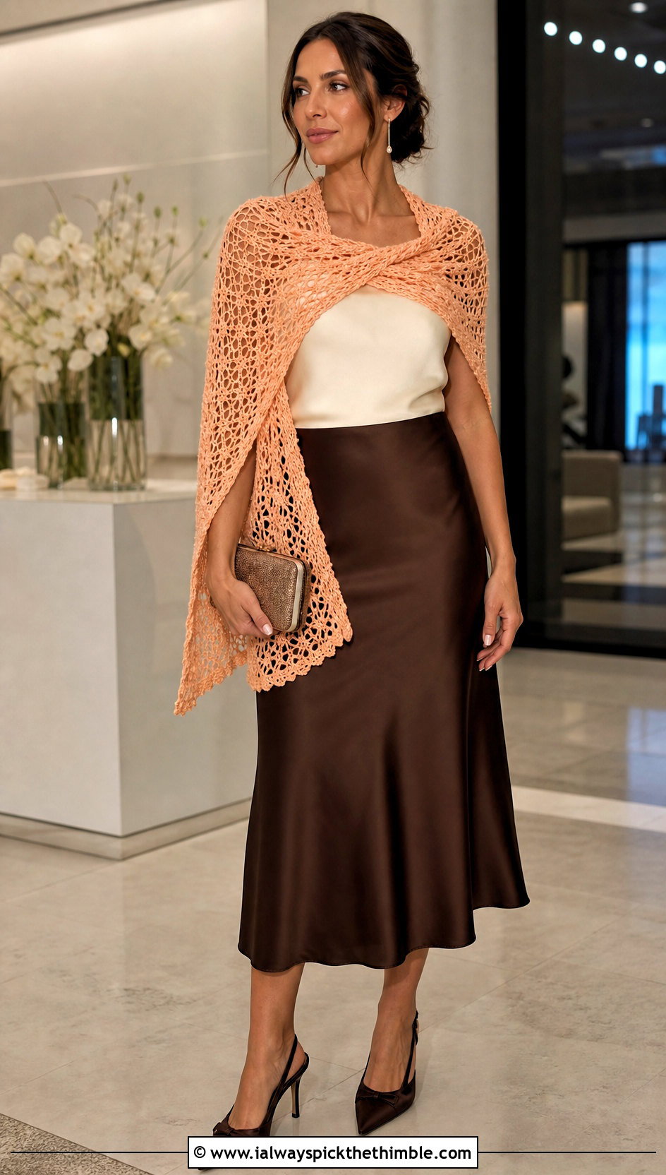 Lace Tunisian Crochet Wrap With Satin Skirt - 20 Tunisian Crochet Wrap outfit ideas