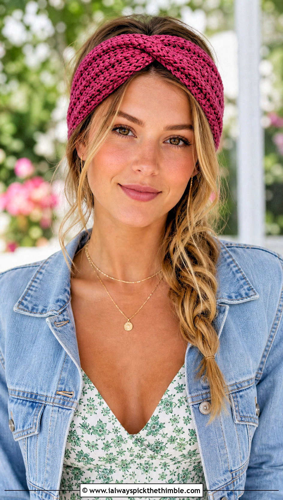 Lace Twisted Knot Crochet Headband With Floral Dress - 15 Twisted Knot Crochet Headband outfit ideas