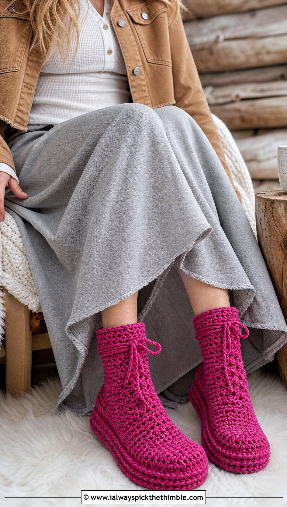 Lace Up Chunky Crochet Bootie Socks With A Maxi Skirt - 15 crochet sock chunky yarn outfit ideas