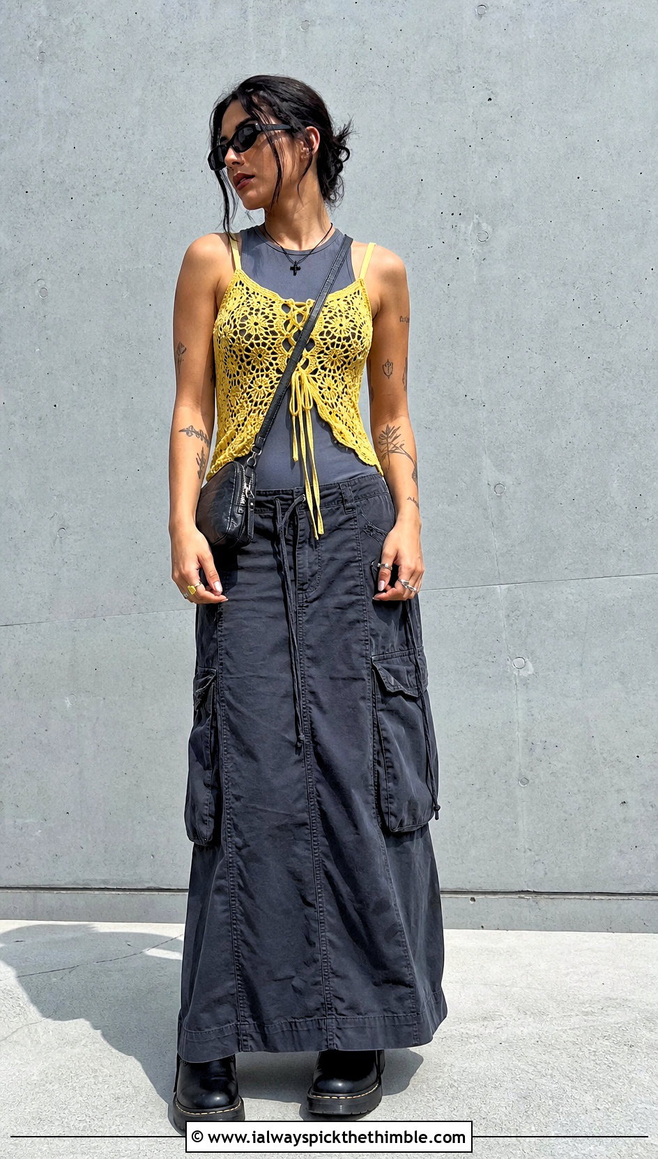 Lace Up Corset Crochet Fairy Grunge Top With Cargo Maxi Skirt - 20 Crochet Fairy Grunge Top outfit ideas