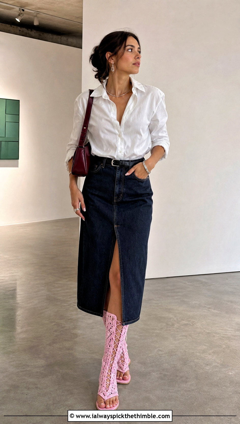 Lace Up Crochet Boots With Denim Skirt - 15 crochet boots with flip flop soles outfit ideas