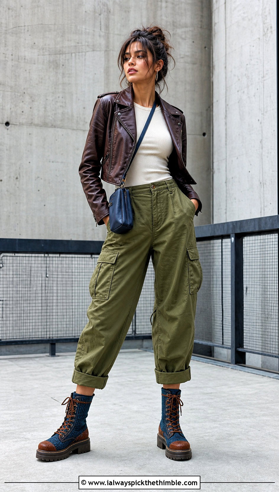 Lace Up Crochet Combat Boots With Cargo Pants - 15 Blue And Brown Crochet Boots outfit ideas