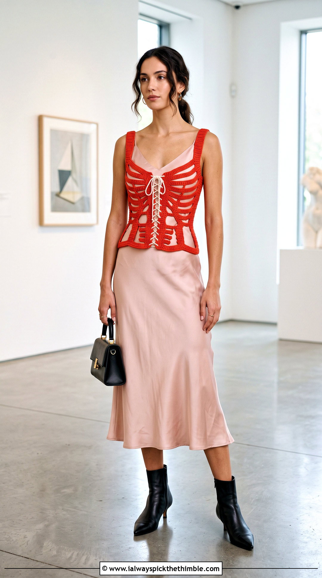 Lace Up Crochet Skeleton Corset With Slip Dress - 15 crochet skeleton corset outfit ideas