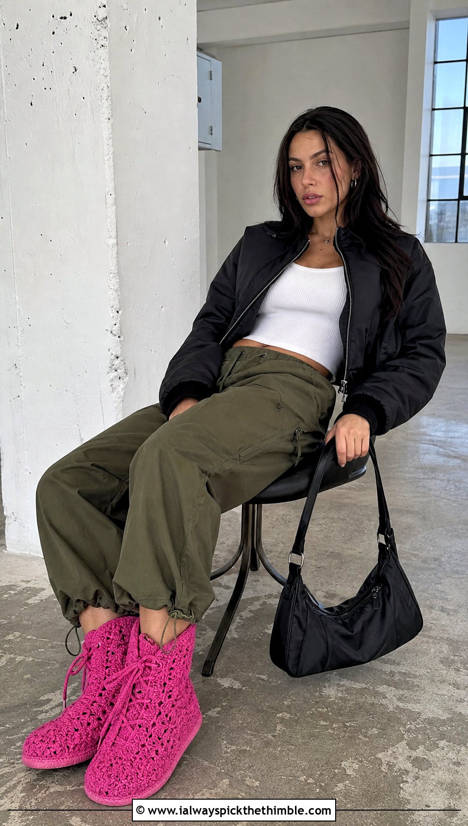 Lace Up Crochet Slipper Boots With Cargo Pants - 25 crochet slipper boots outfit ideas
