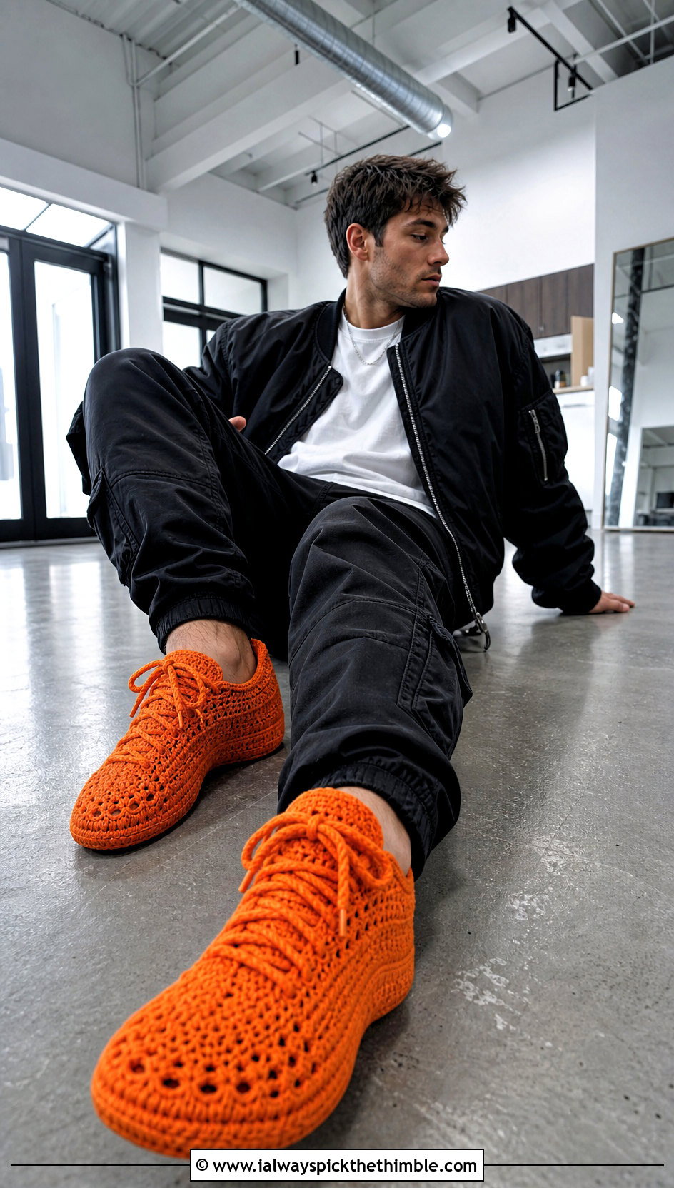 Lace Up Crochet Sneaker Slippers With Streetwear - 20 crochet men's slippers outfit ideas