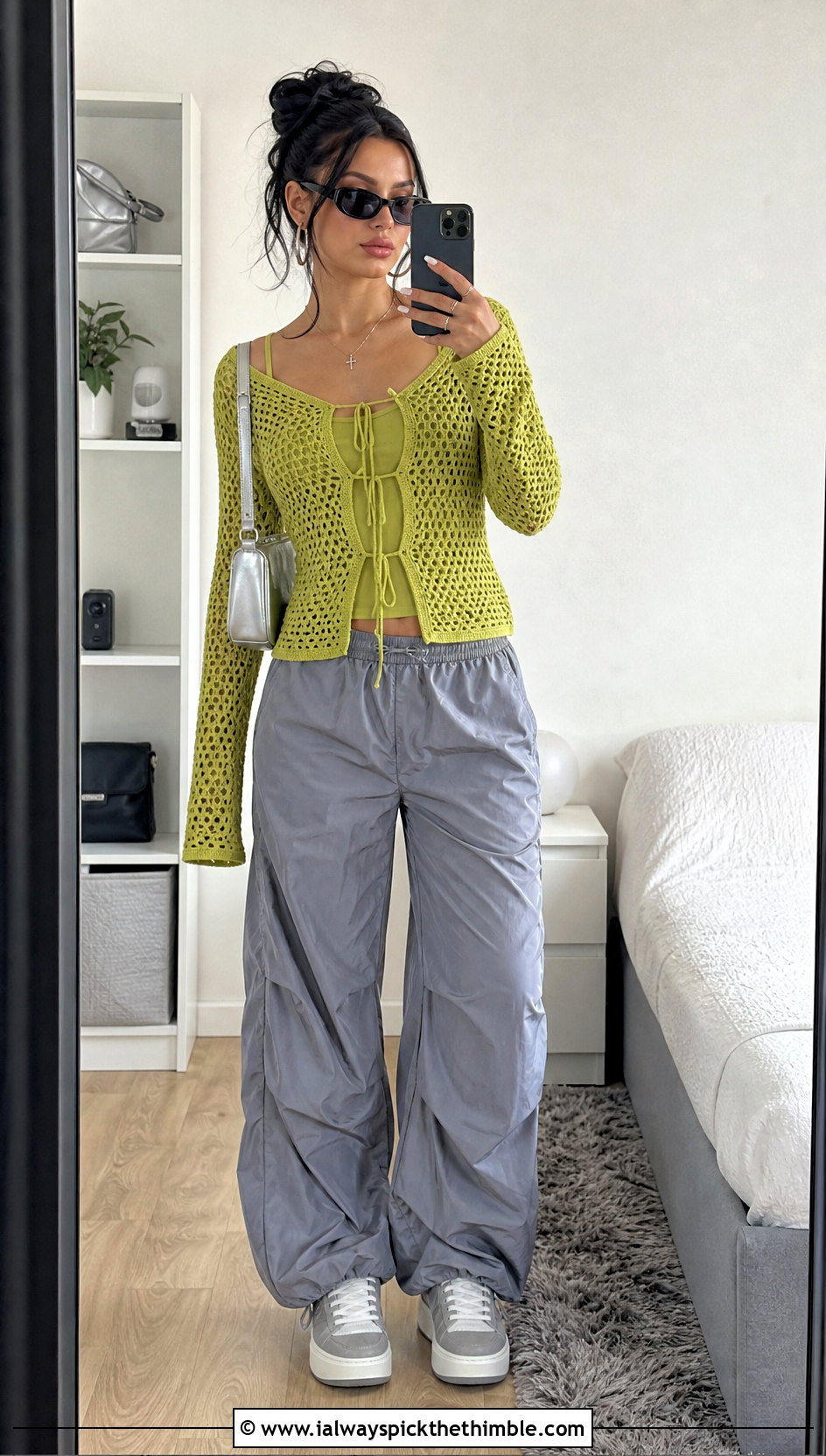 Lace Up Crochet Sweater With Parachute Pants - 20 y2k crochet sweater outfit ideas