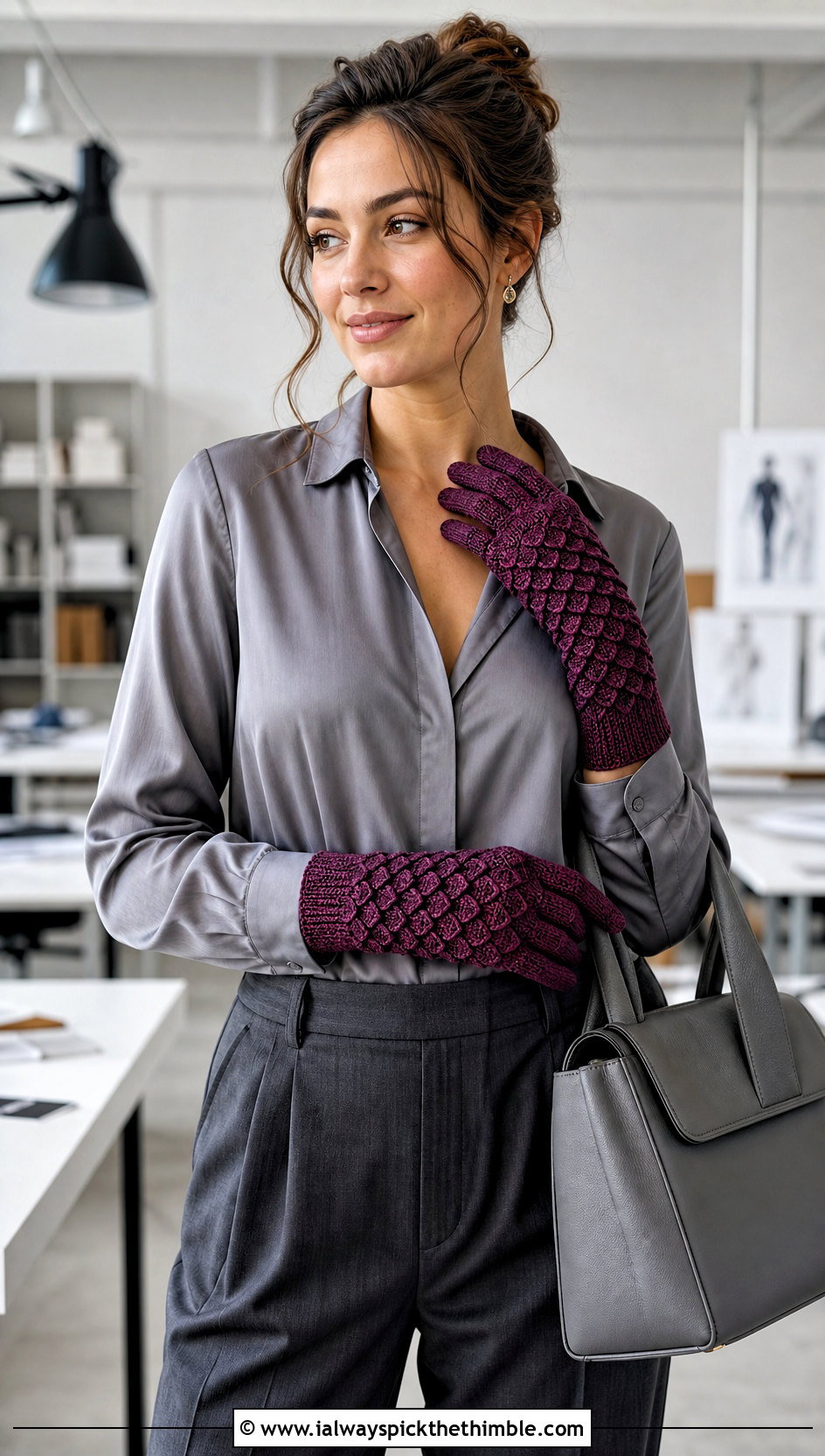 Laceweight Dragon Scale Gloves With Blouse And Pleated Trousers - 20 dragon scale crochet gloves outfit ideas