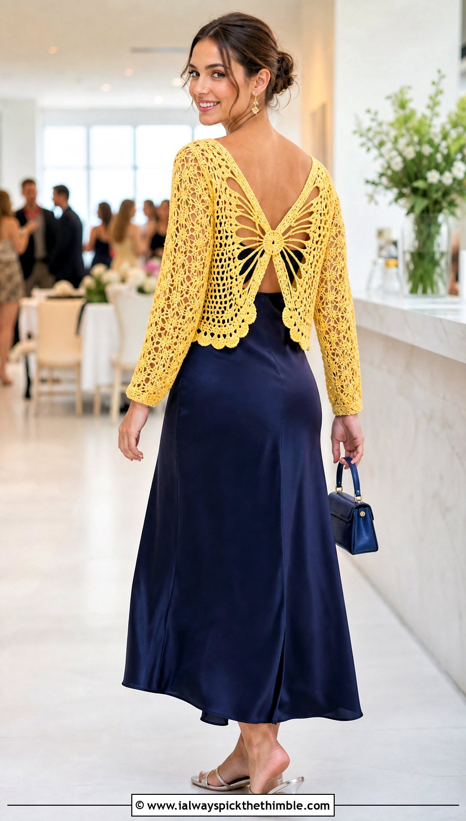 Lacy Butterfly Back Crochet Cardigan With Slip Dress - 25 crochet butterfly cardigan outfit ideas