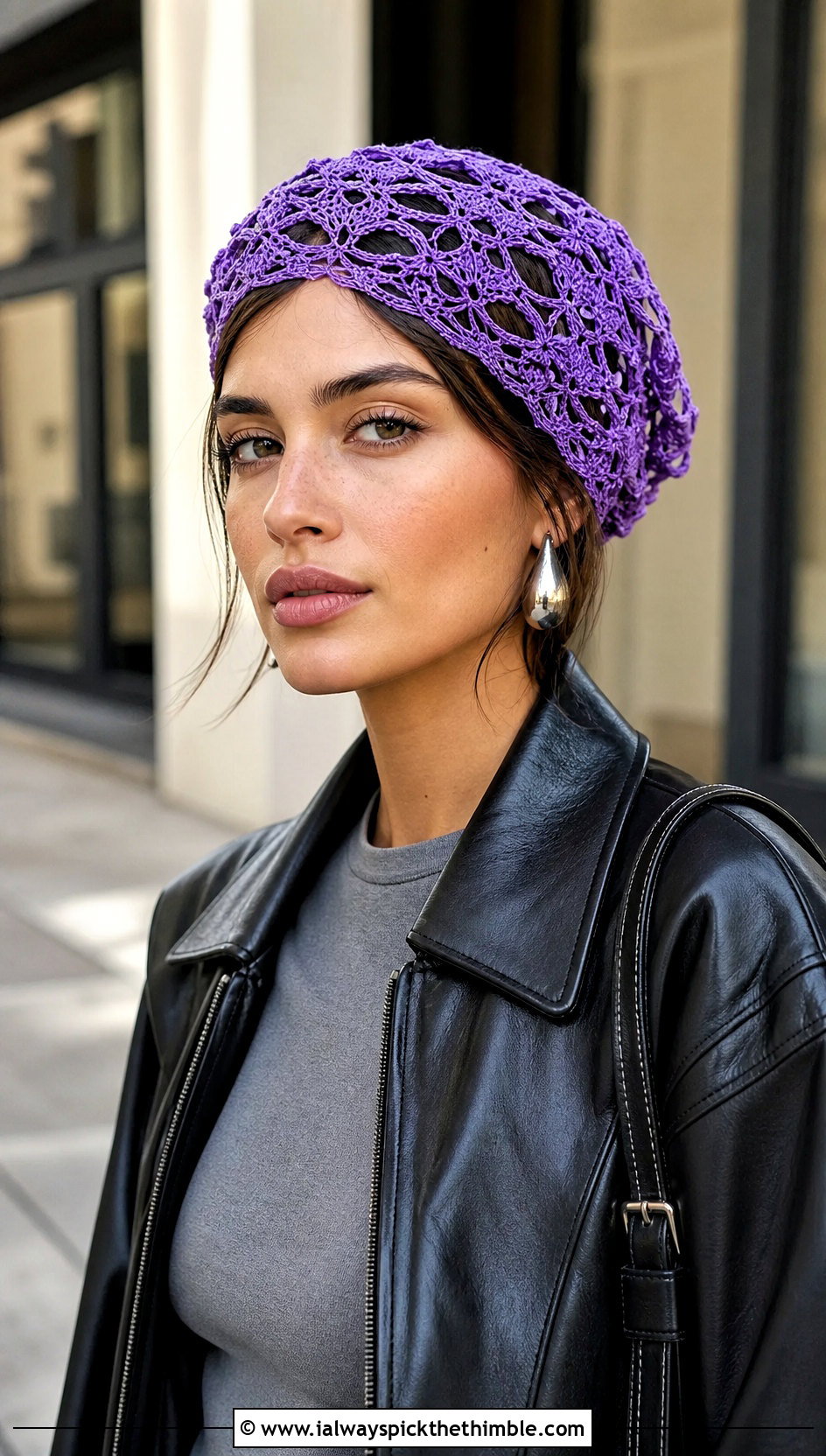 Lacy Crochet Hair Cap With Leather Jacket And Cargos - 15 crochet hair cap outfit ideas