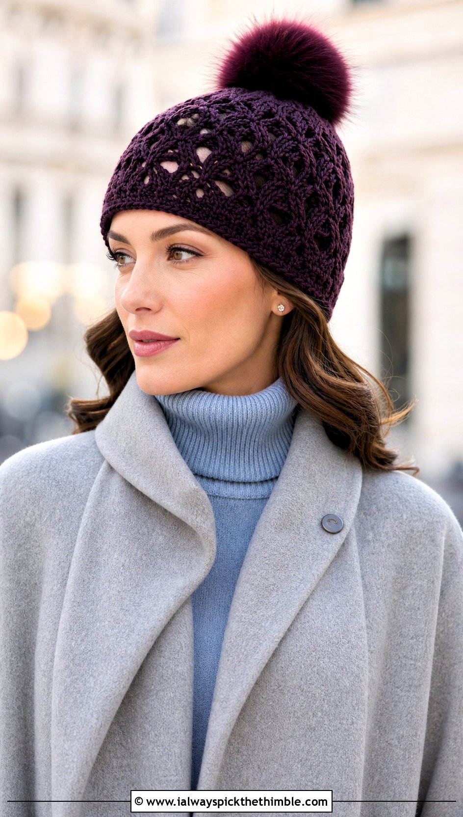 Lacy Crochet Hat With Pom Pom And Cape Coat - 20 crochet hat with pom pom outfit ideas
