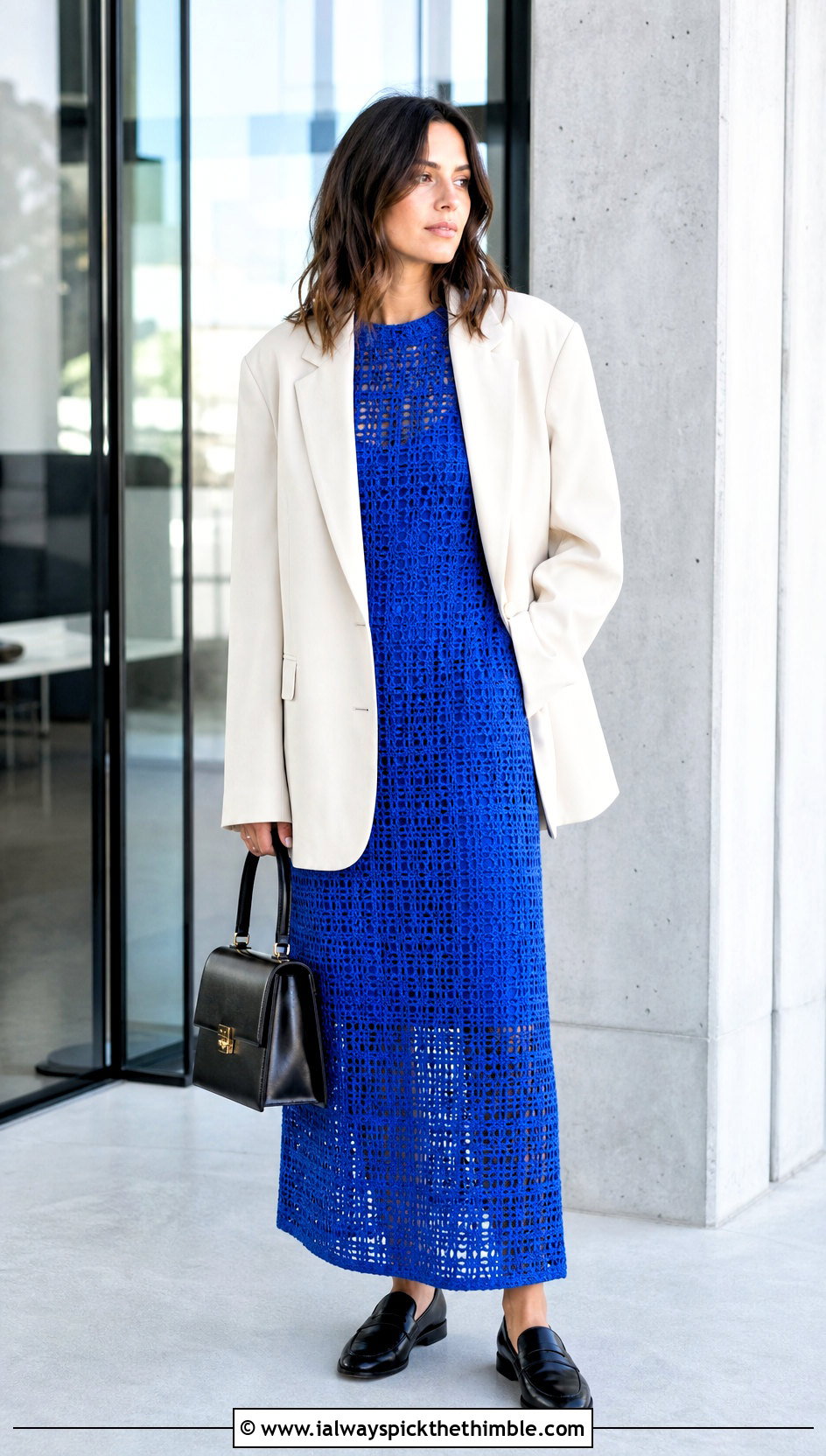 Lacy Filet Crochet Maxi Dress With Blazer - 15 lacy crochet dress design outfit ideas