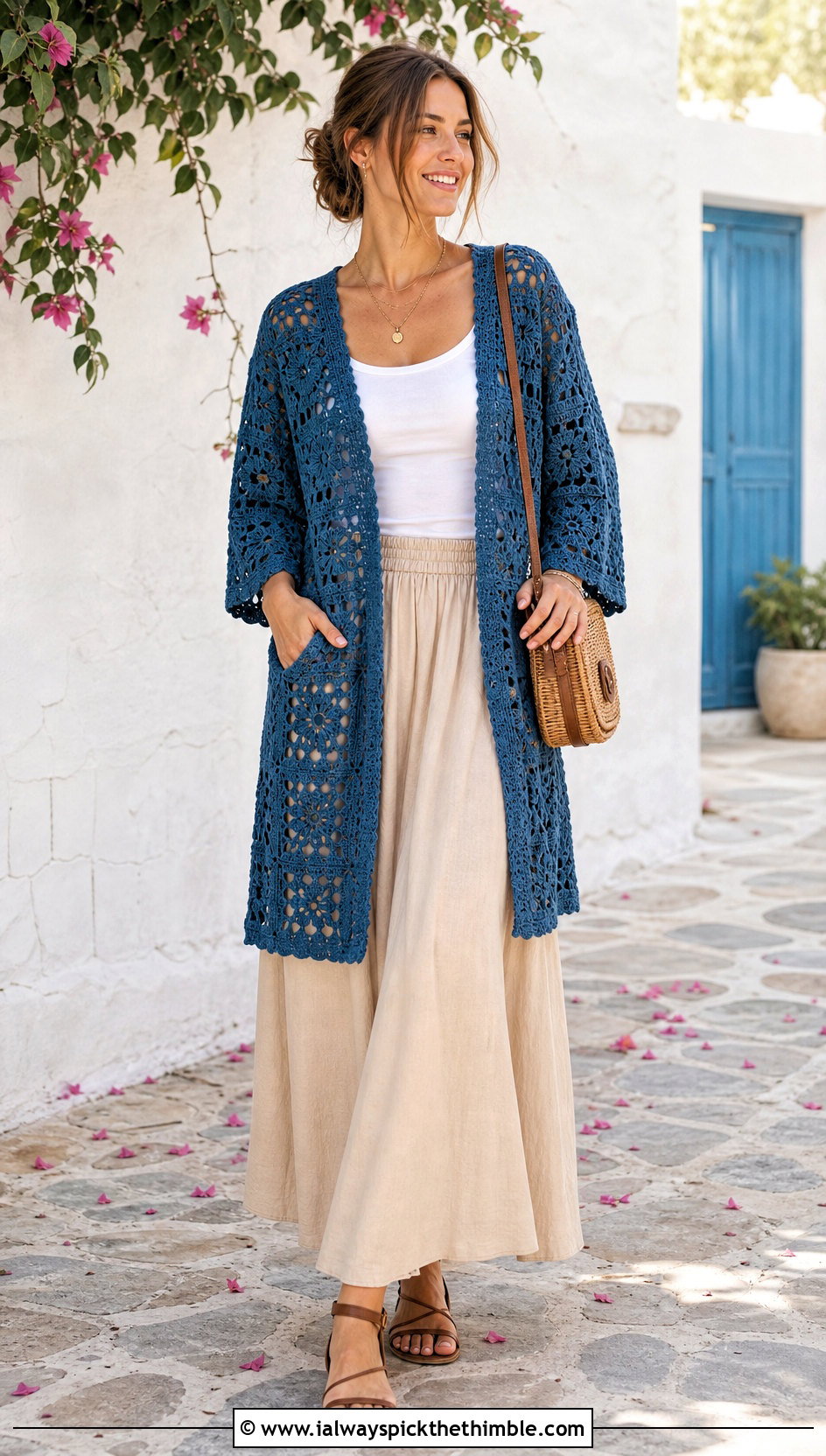 Lacy Granny Cardigan With Tank Top And Maxi Skirt - 25 crochet granny cardigan outfit ideas
