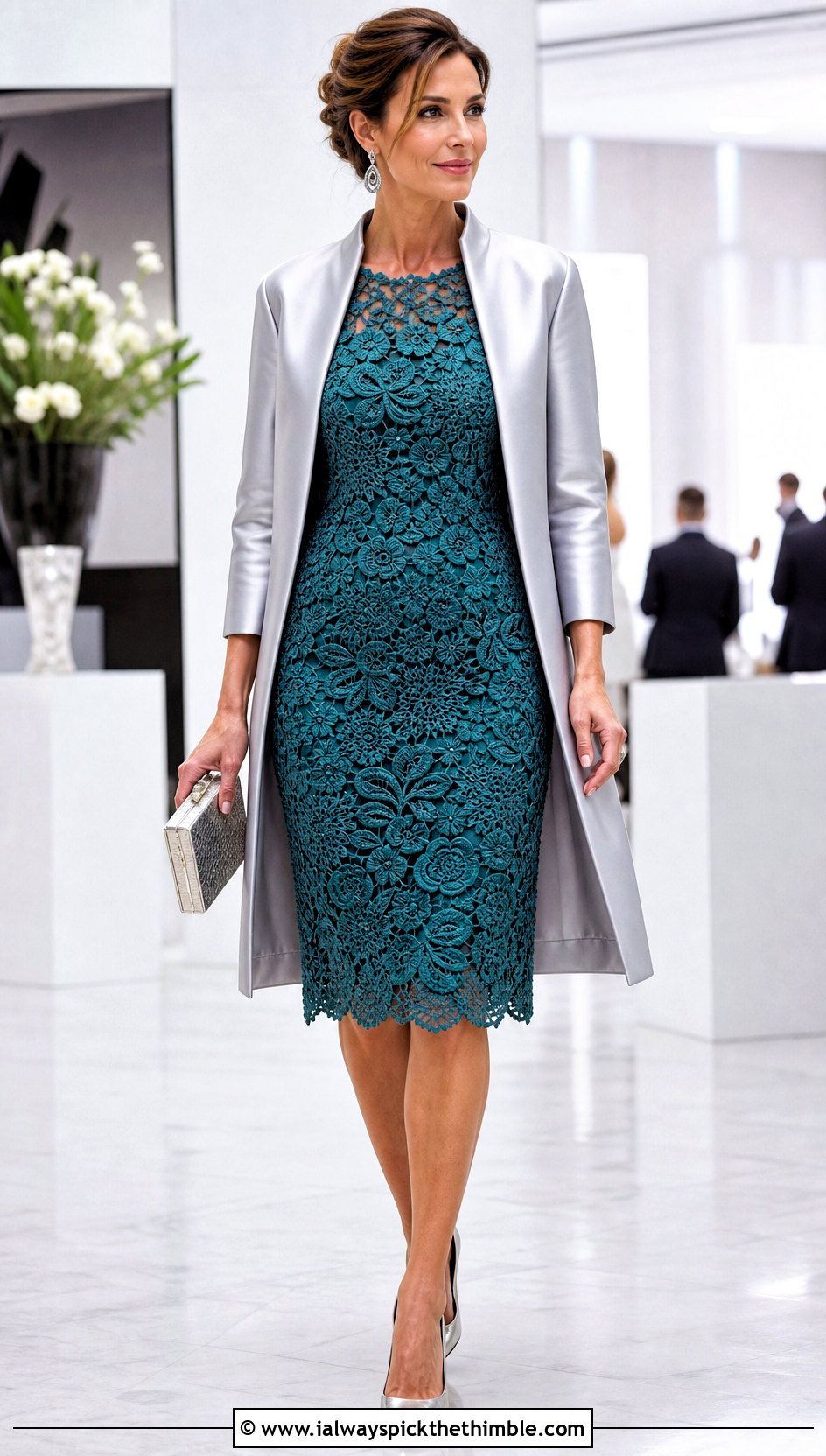 Lacy Irish Crochet Sheath Dress With Satin Coat - 15 lacy crochet dress design outfit ideas
