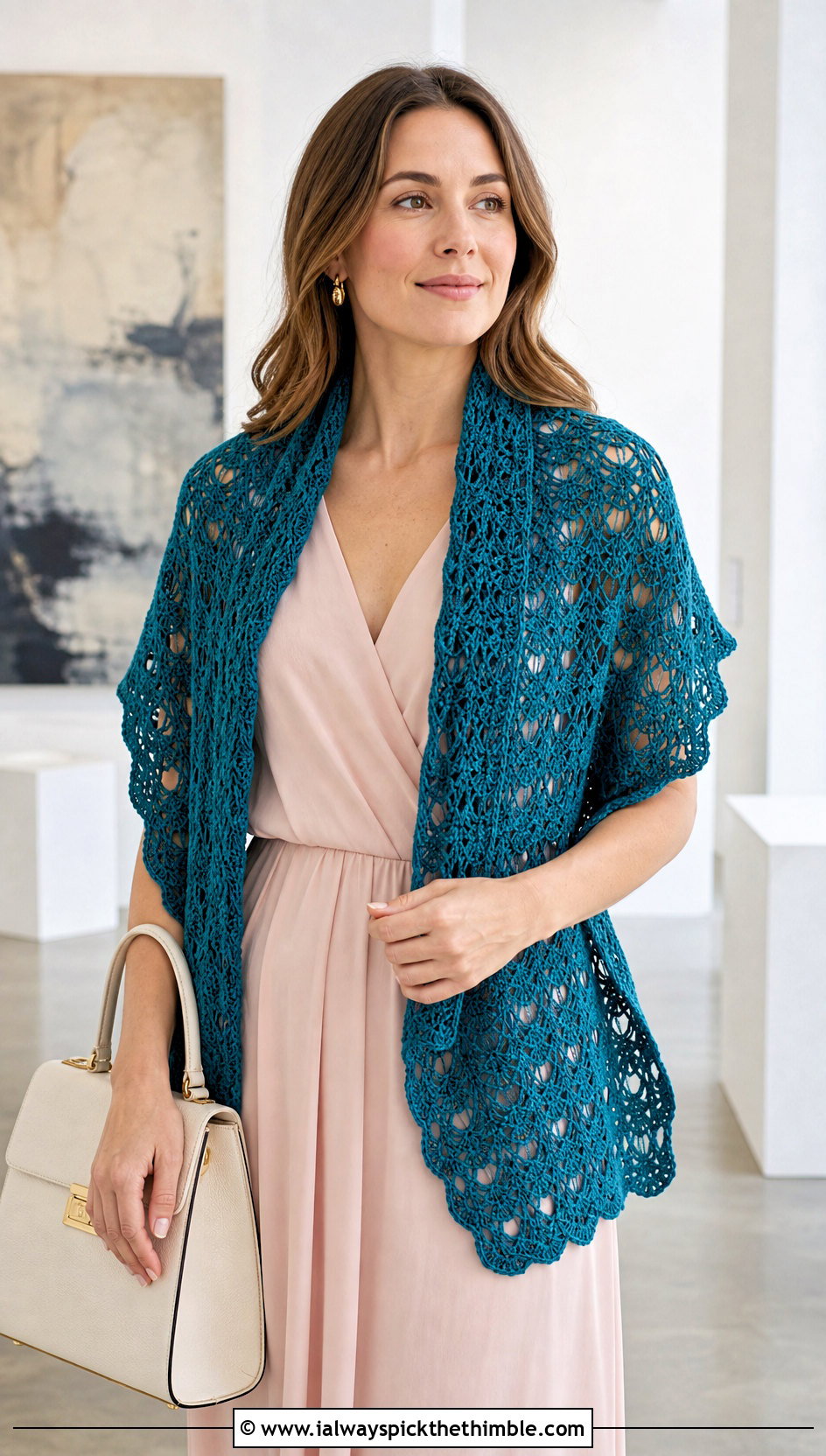 Lacy Shell Crochet Scarf With Midi Dress - 20 Crochet Scarf For Beginners outfit ideas