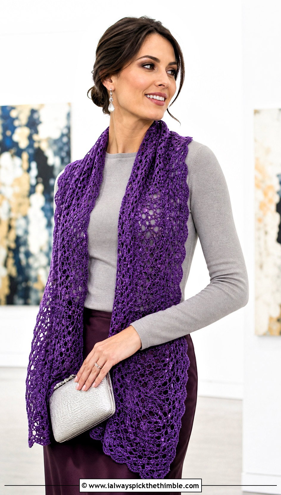 Lacy Split Shell Scarf With Satin Skirt - 25 crochet scarf ideas