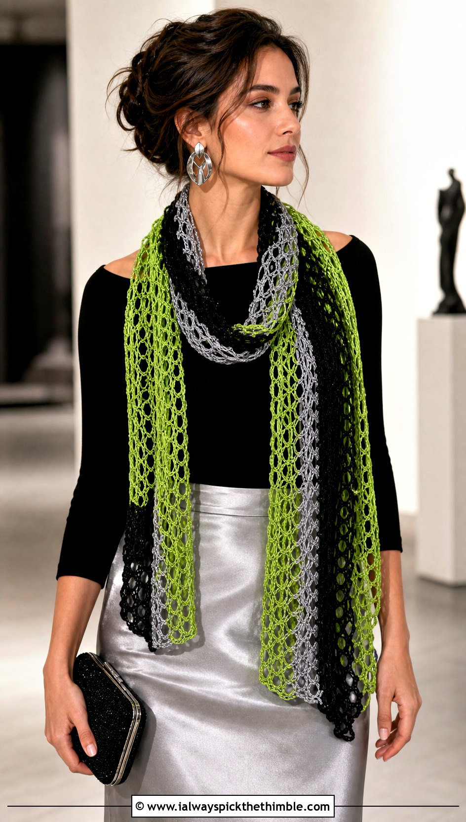 Lacy Stripe Crochet Scarf With Satin Skirt - 20 Stripe Crochet Scarf outfit ideas