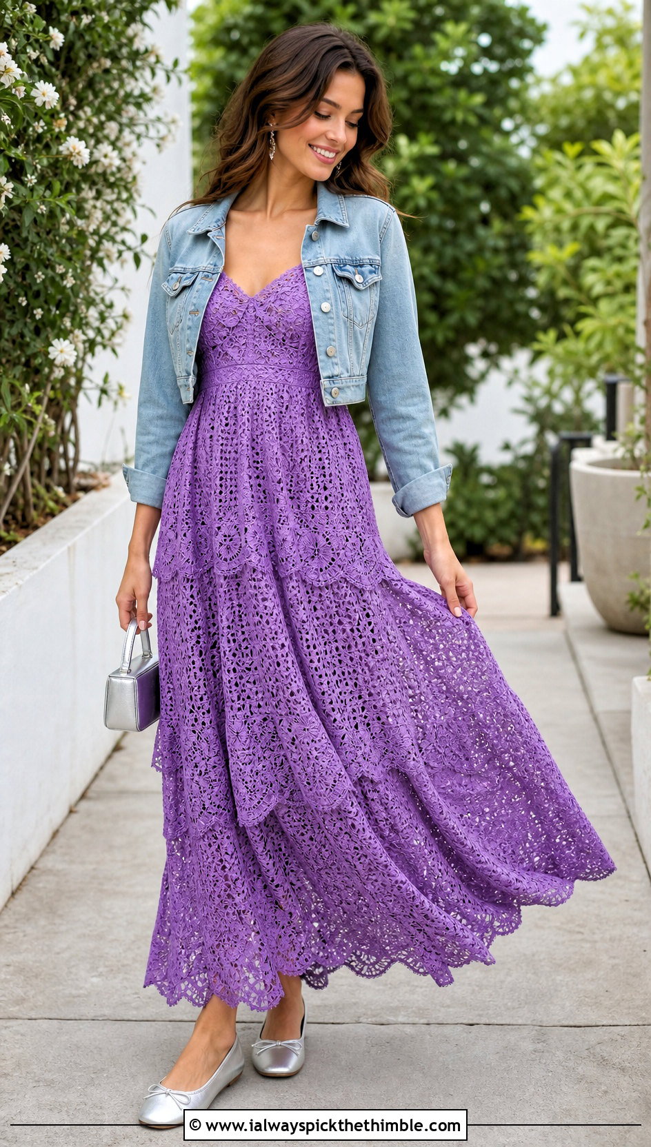 Lacy Tiered Crochet Prairie Dress With Ballet Flats - 15 lacy crochet dress design outfit ideas