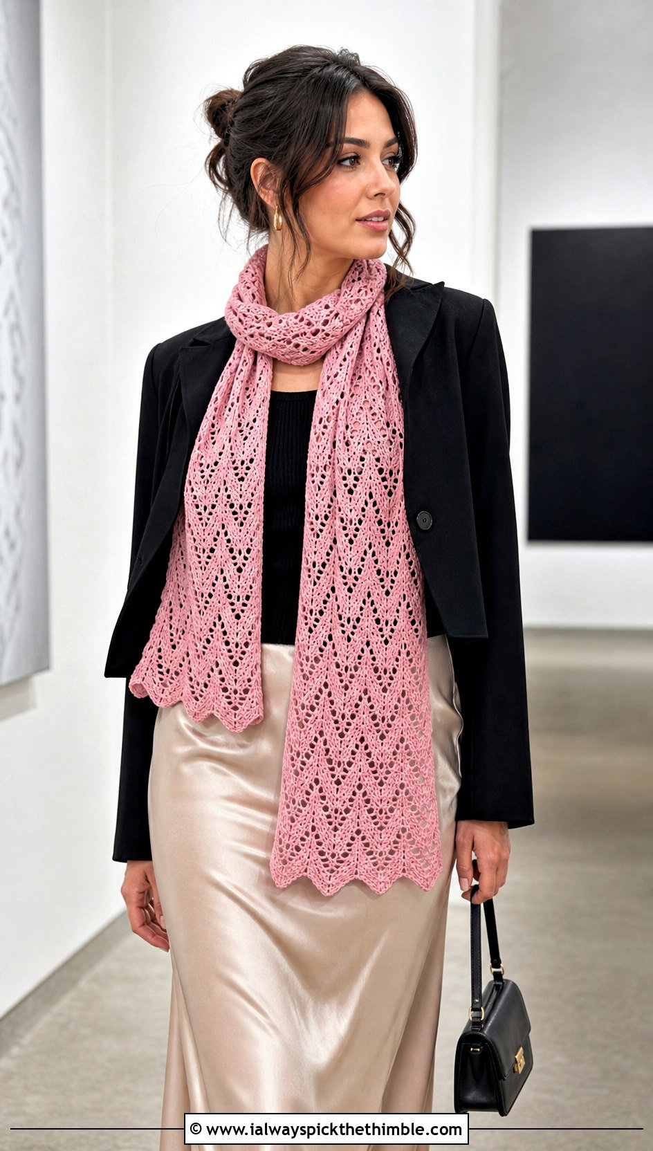 Lacy V Stitch Crochet Scarf With Satin Slip Skirt - 20 v stitch crochet scarf outfit ideas