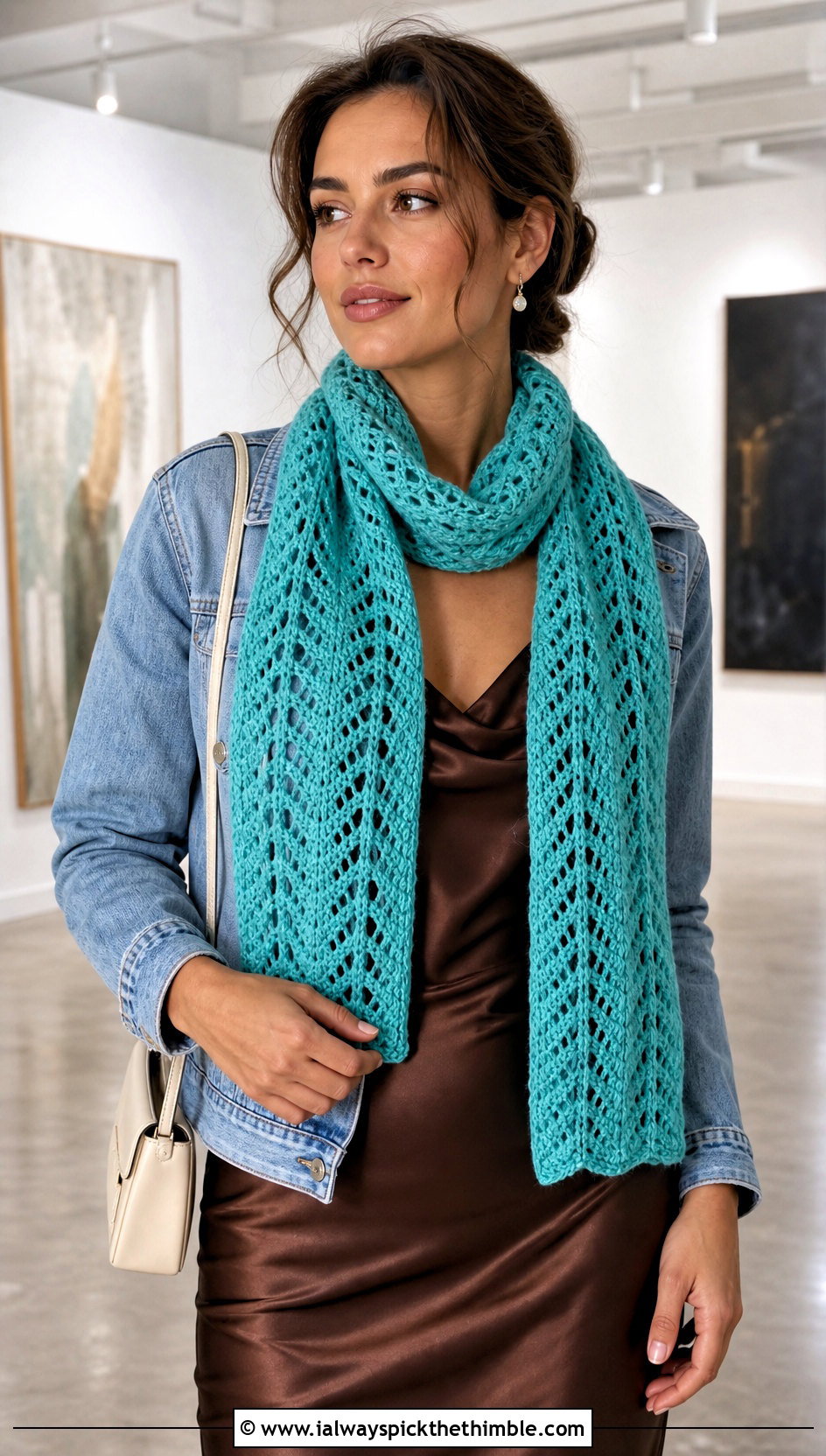 Lacy V Stitch Scarf With Satin Slip Dress - 20 crochet v stitch scarf outfit ideas
